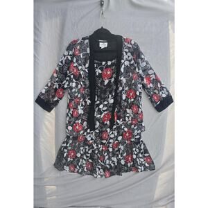 Lauren M Dress Jacket Set Womens Petite Small Black Floral Ruffle Hawaii